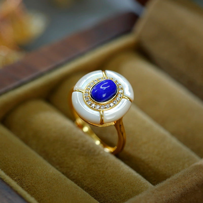 S925 silver inlaid lapis lazuli white mother-of-pearl set gold-plated jewelry