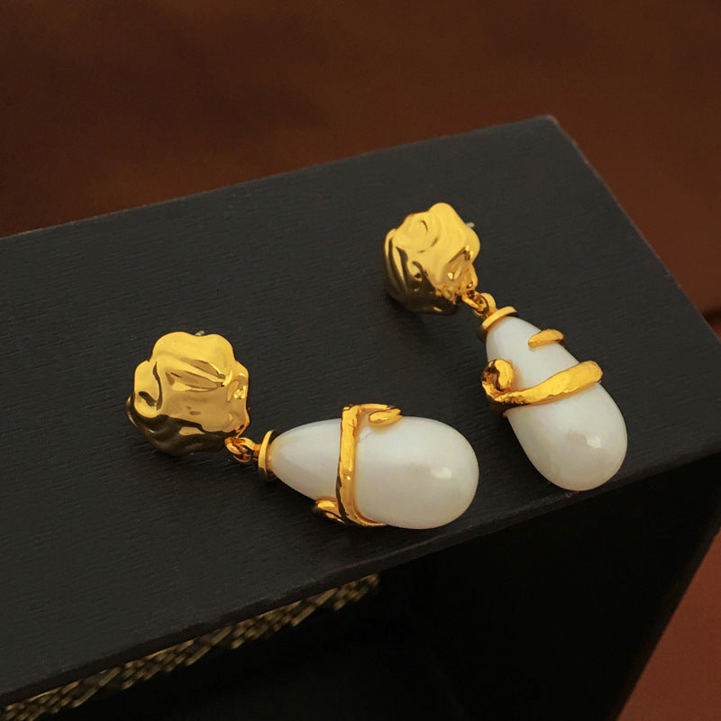 [DF]Self-designed S925 silver needle fashion Baroque Pearl Earrings with irregular water drops long ears