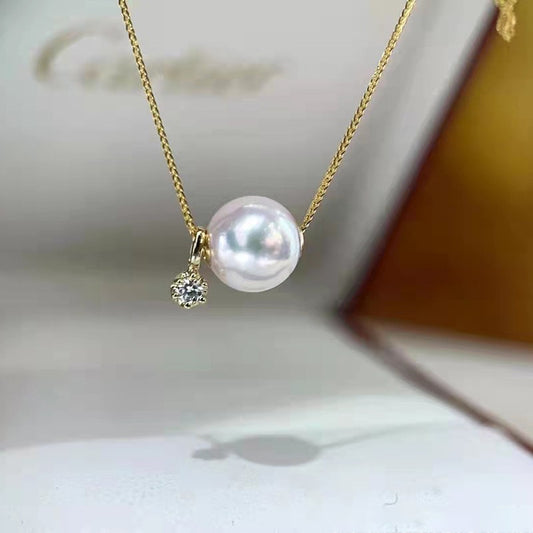 [DF]Collier pendentif en perles Akoya 18 carats avec chaîne étoile météore 