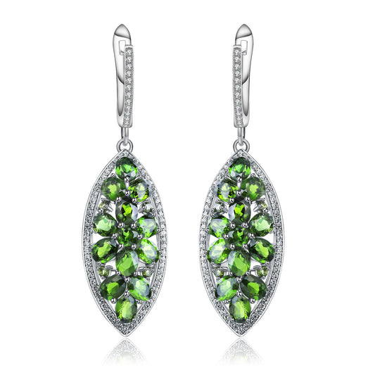 Fashionable and Natural Color Treasure Diopside Earrings and Earrings, Luxury Design and Personalized S925 Pure Silver Earrings and Earrings