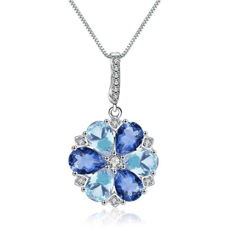 Natural Topaz Charm Pendant with collarbone chain s925 silver inlaid gemstone necklace pendant