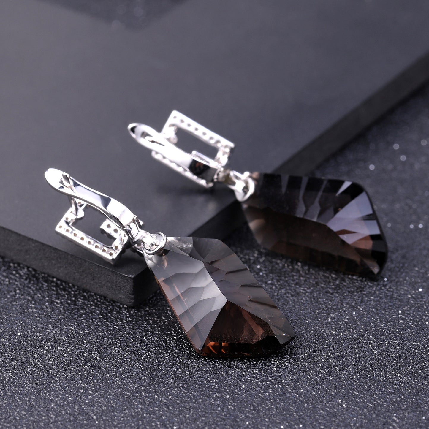 Advanced natural tea crystal earrings with fashionable design sense s925 silver irregular large carat natural gemstone earrings