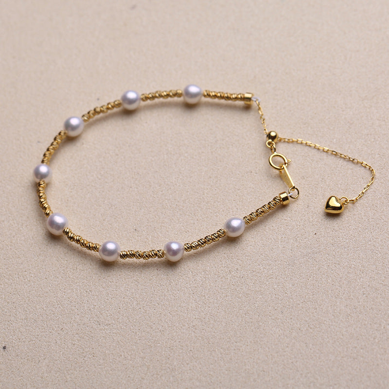 [DF]S925 Sterling Silver Starry Pearl Bracelet, Natural Freshwater Pearls, French INS Style