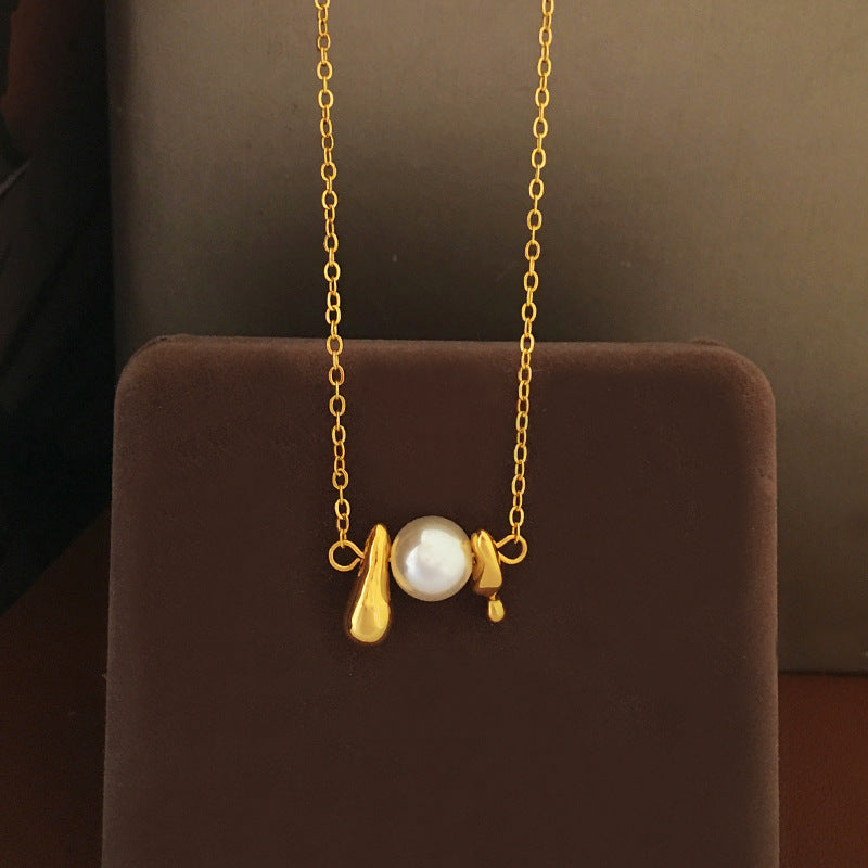 [DF]Original Korean Style Ins Style Irregular Design Necklace Simple Summer New Pearl Collar Chain Women