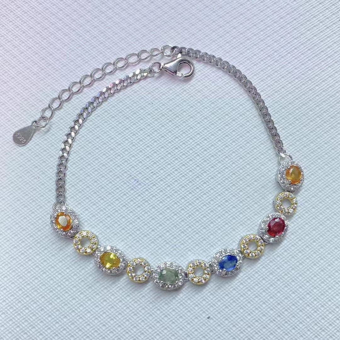 Natural color sapphire bracelet inlaid with S925 silver for women