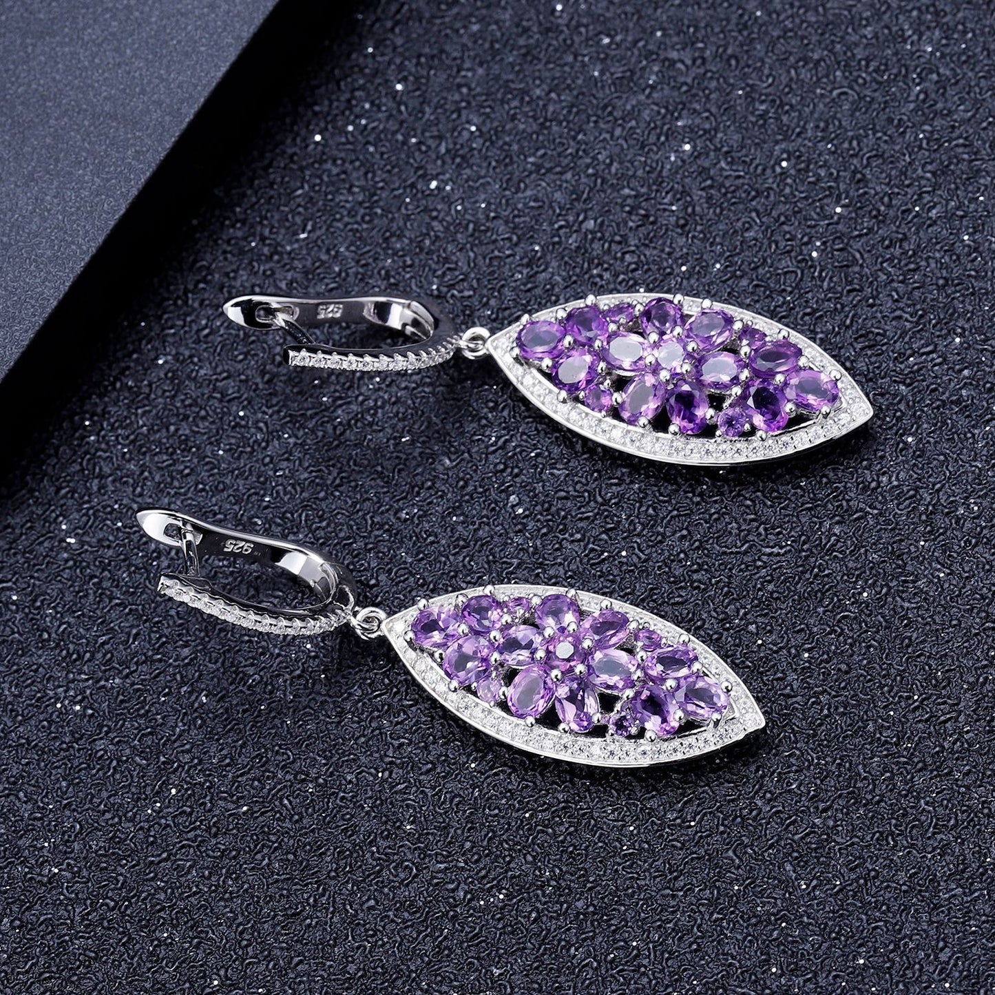 Boucles d'oreilles et pendentifs en améthyste avec boucles d'oreilles luxueuses et personnalisées incrustées d'argent s925