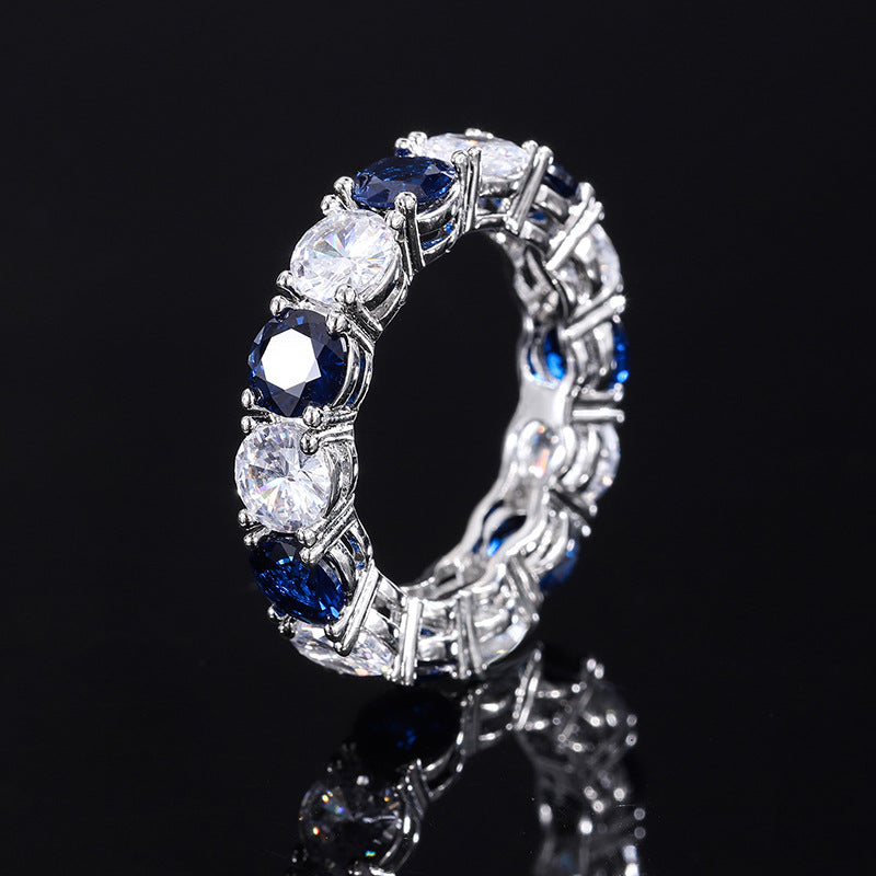 S925 all-over silver imitation colored gemstone 5mm geometric trend retro ring ring women