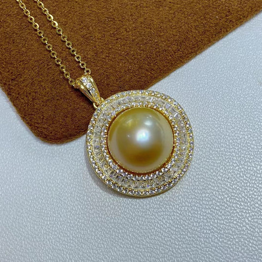 High quality Nanyang Gold Pearl Pendant S925 Silver delicate 11-12mm round gold Sea Pearl pendant