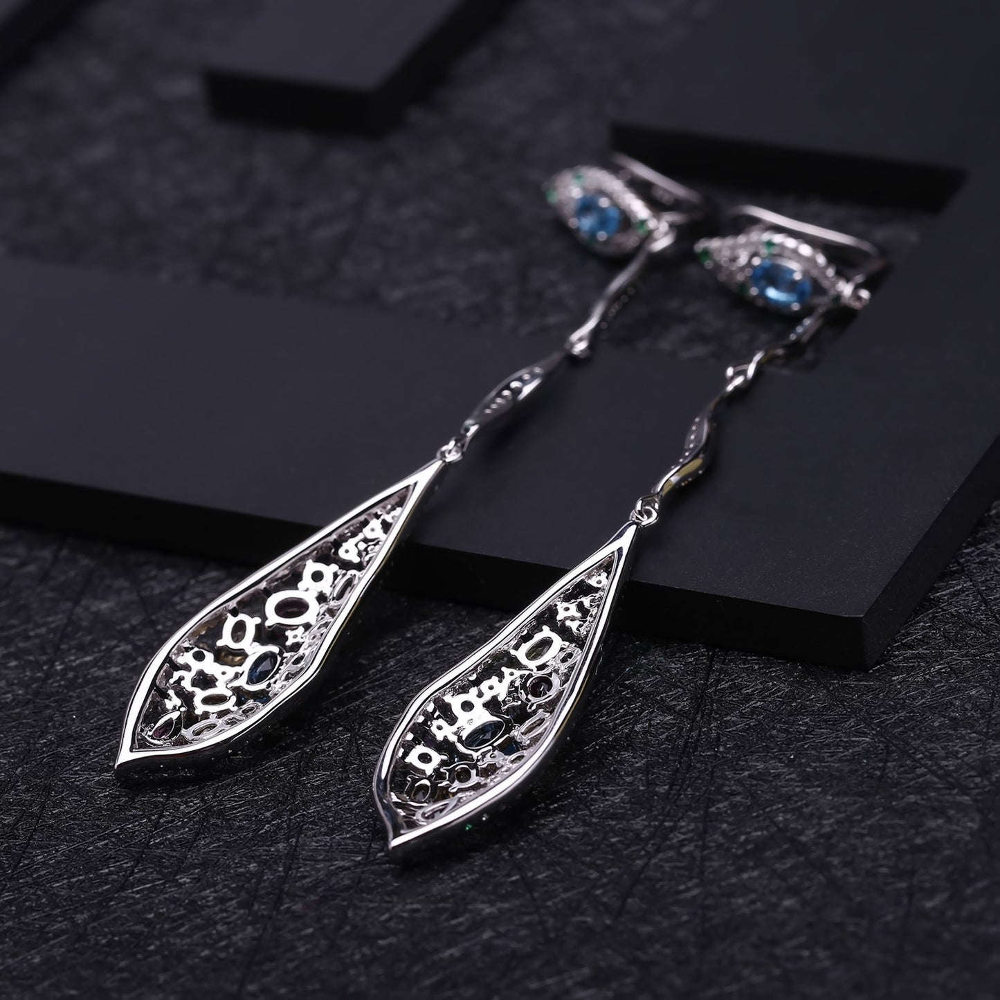 Long gemstone earrings with original jewelry accessories 925 silver inlaid natural color gemstone earrings and earrings