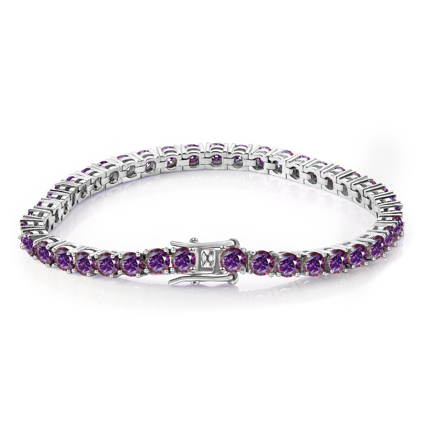 Bracelet incrusté de diamants, Mosonite colorée rose bleue, en argent pur, pierre principale de 5mm