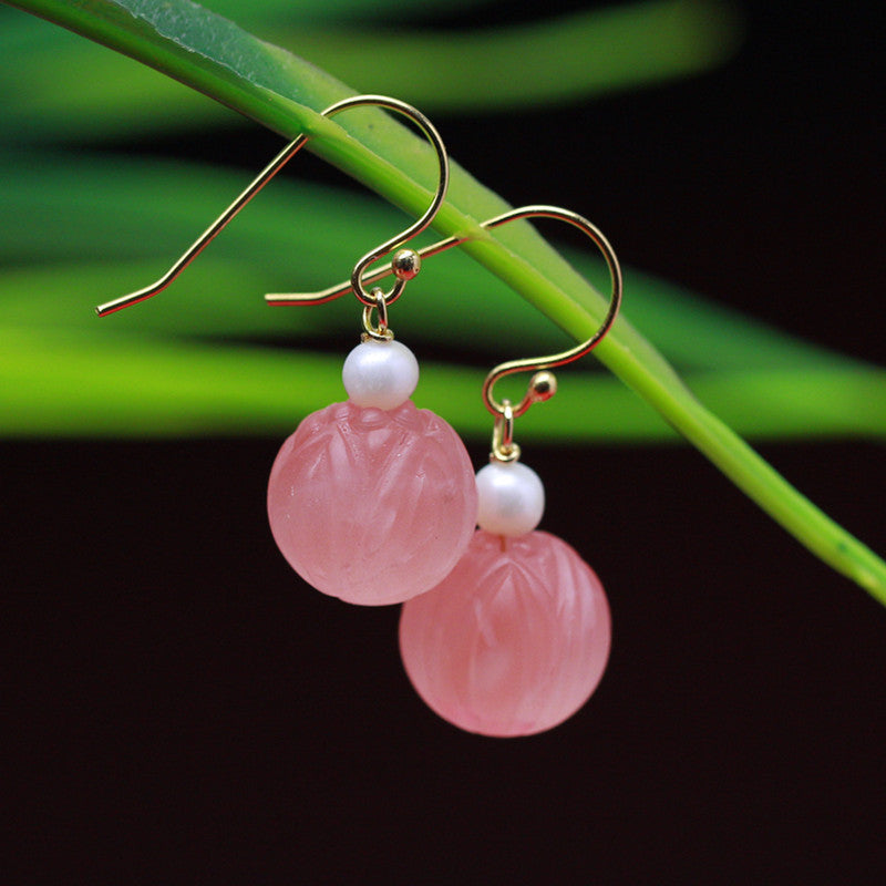 Natural South Red Agate Lotus Pearl Freshwater Pearl S925 Silver Earrings