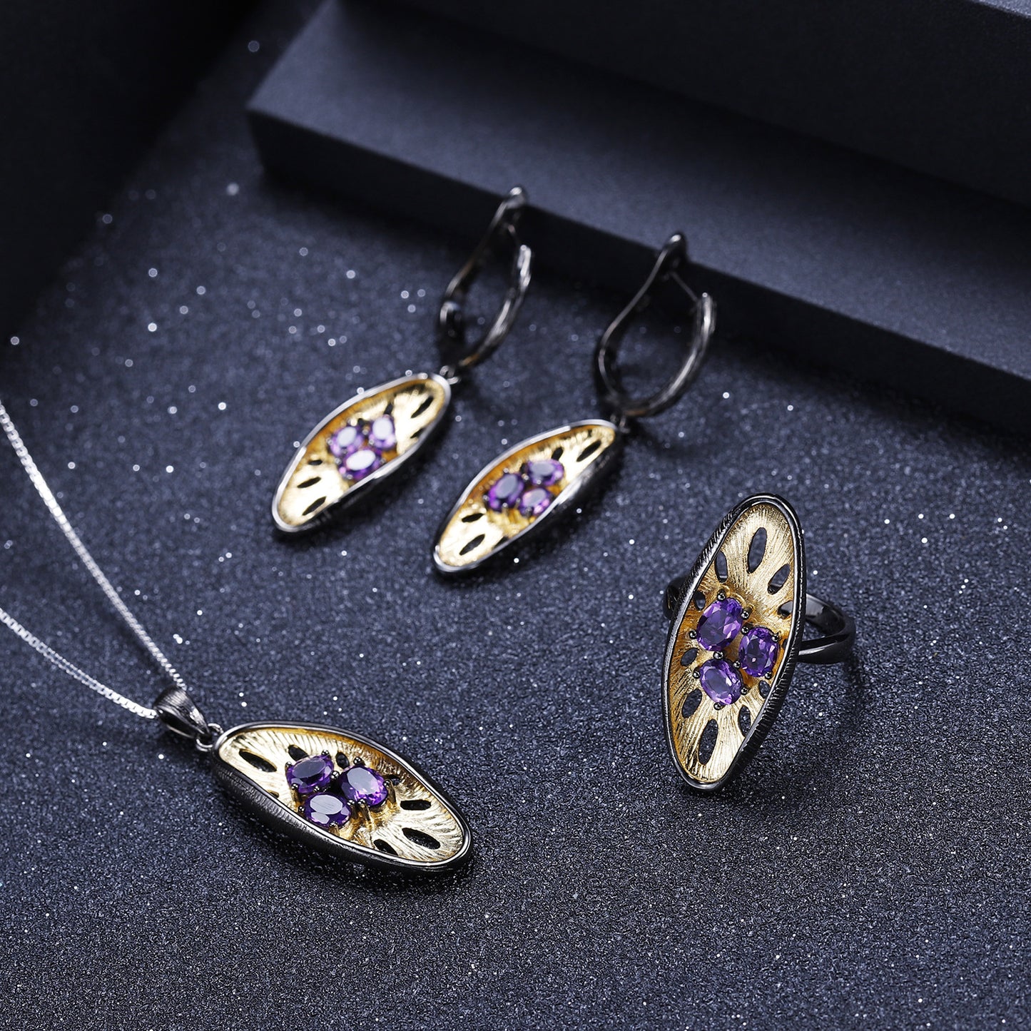 Designer gemstone pendant retro high sense 925 silver natural amethyst necklace pendant