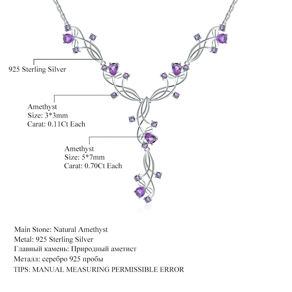 Collier de luxe en pierres précieuses naturelles DF pour femme en argent sterling 925 incrusté d'améthyste naturelle Bijoux exquis Cadeau romantique pour femme