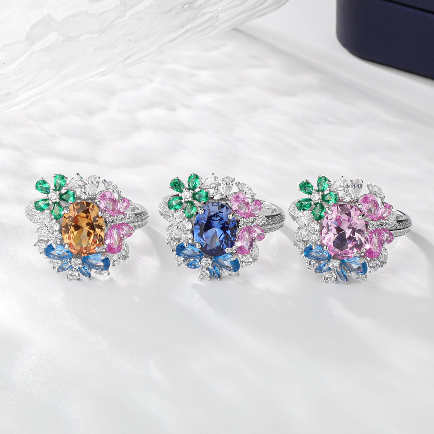 925 sterling silver gemstone ring with full diamond and high-end butterfly flower colored treasure ring