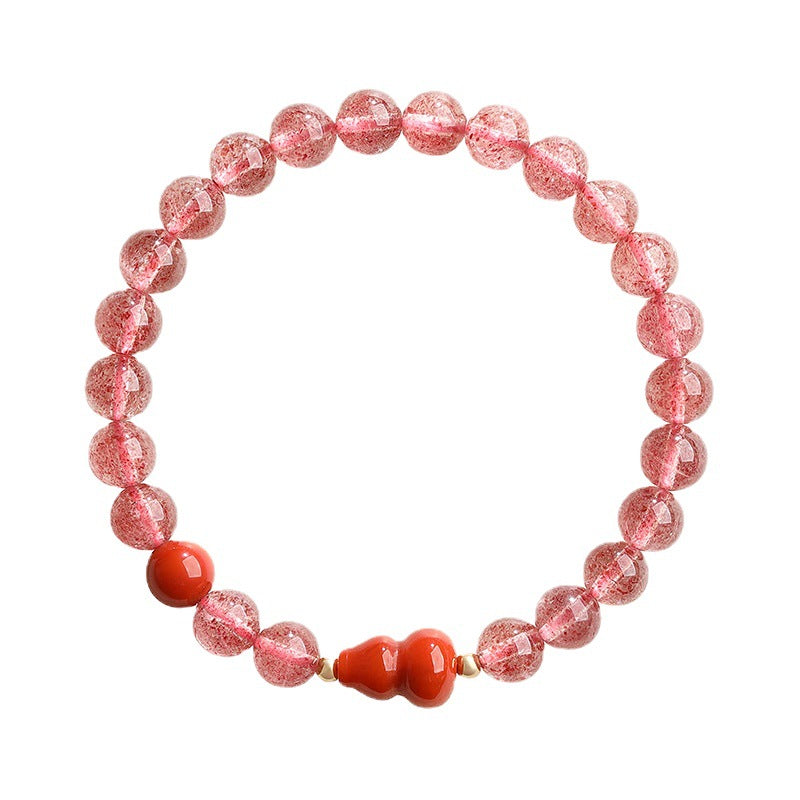 Natural Strawberry Crystal Bracelet paired with Southern Red Agate Ruyi Gourd