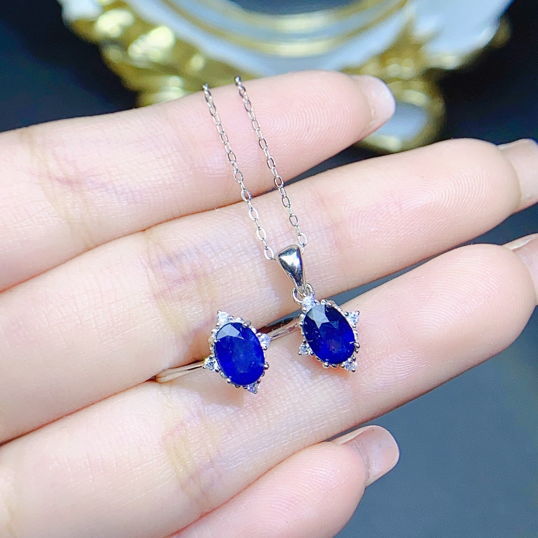 natural sapphire suit S925 silver inlaid main stone 5*6