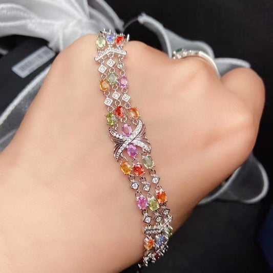 Natural color sapphire bracelet wide butterfly design sense bracelet