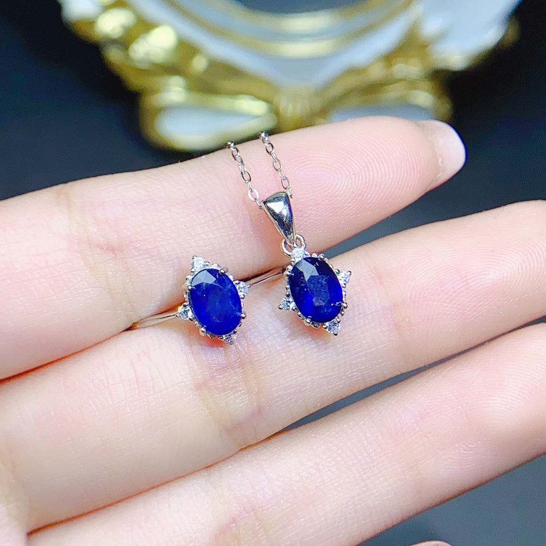 natural sapphire suit S925 silver inlaid main stone 5*6