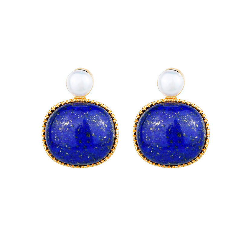 S925 silver-plated lapis lazuli egg earrings