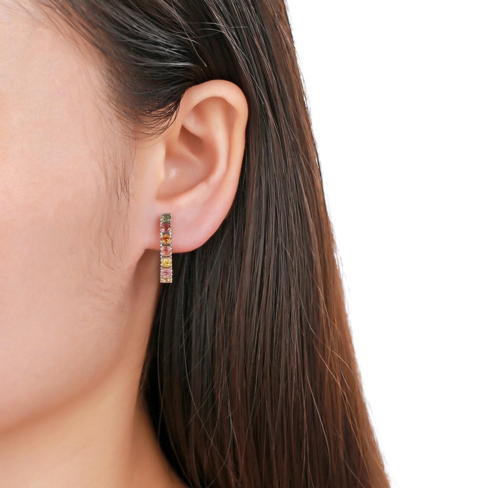 Boucles d'oreilles en pierre naturelle, incrustation personnalisée rétro européenne et américaine avec tourmaline s925, boucles d'oreilles et boucles d'oreilles en argent