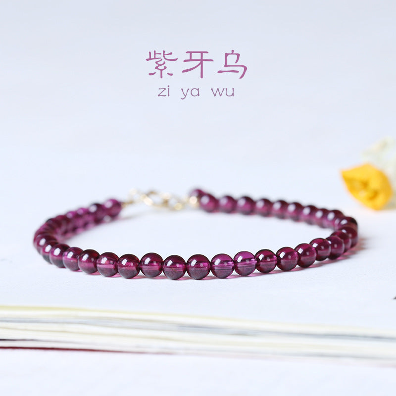 Pulsera de granate de diente morado natural con diseño de nicho