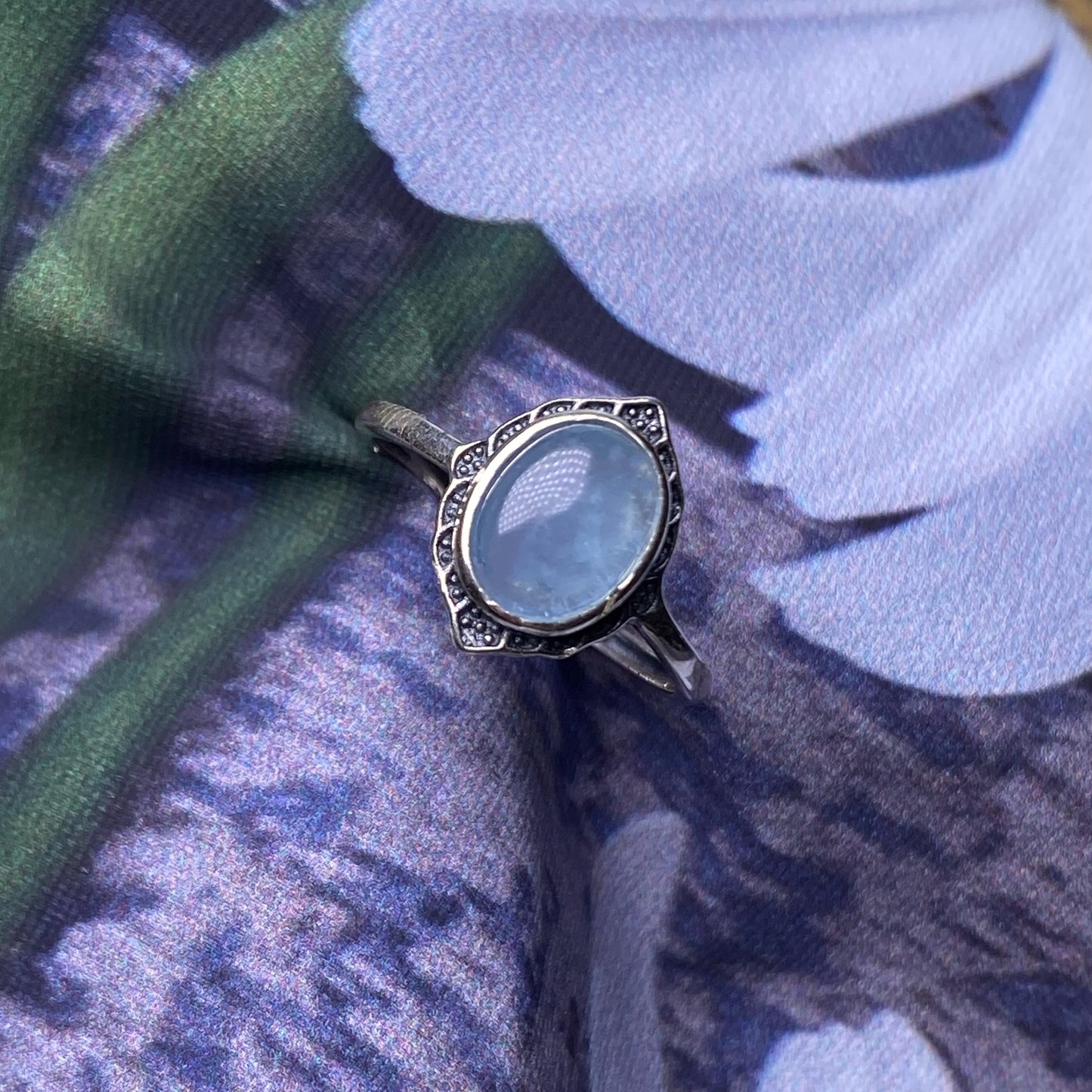 Bague aigue-marine en argent s925 incrusté, bijoux anciens vintage