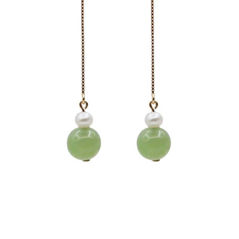 Natural Hetian jade gourd earrings S925 silver with pearl jade earrings