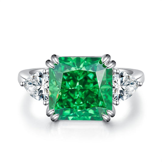 S925 sterling silver ring female emerald green 5 carats 10X10 high-carbon diamond zircon ring