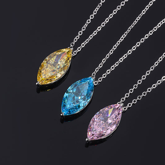 S925 full-body silver imitation colored gemstone high carbon diamond radiant cut marquise pendant center stone 9*18