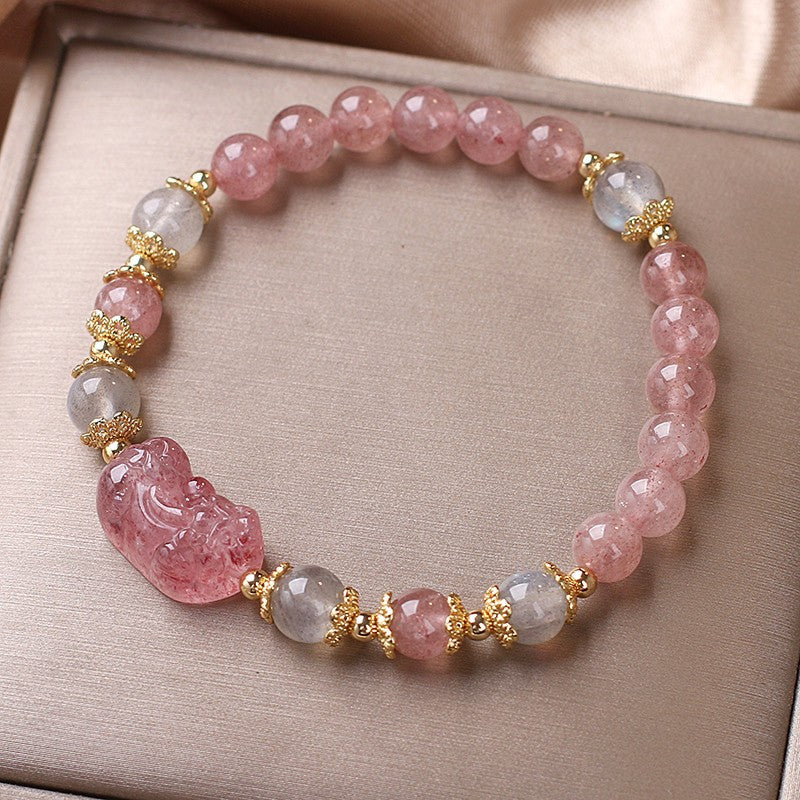 Bracelet Pixiu en cristal de fraise naturel pour femme, design de niche