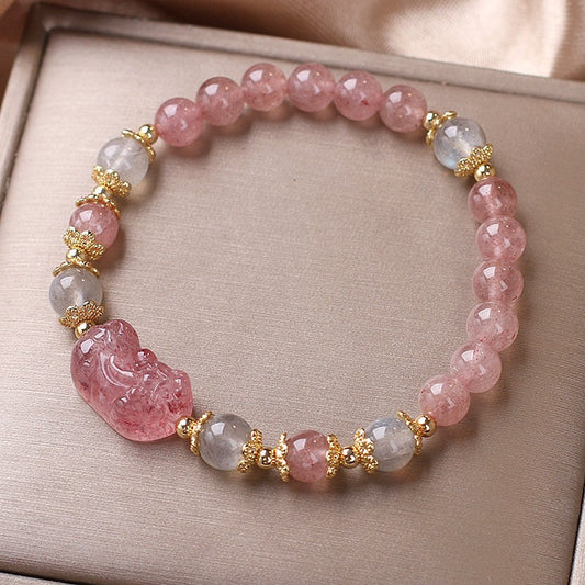 Natural Strawberry Crystal Pixiu Bracelet Female Ins niche design