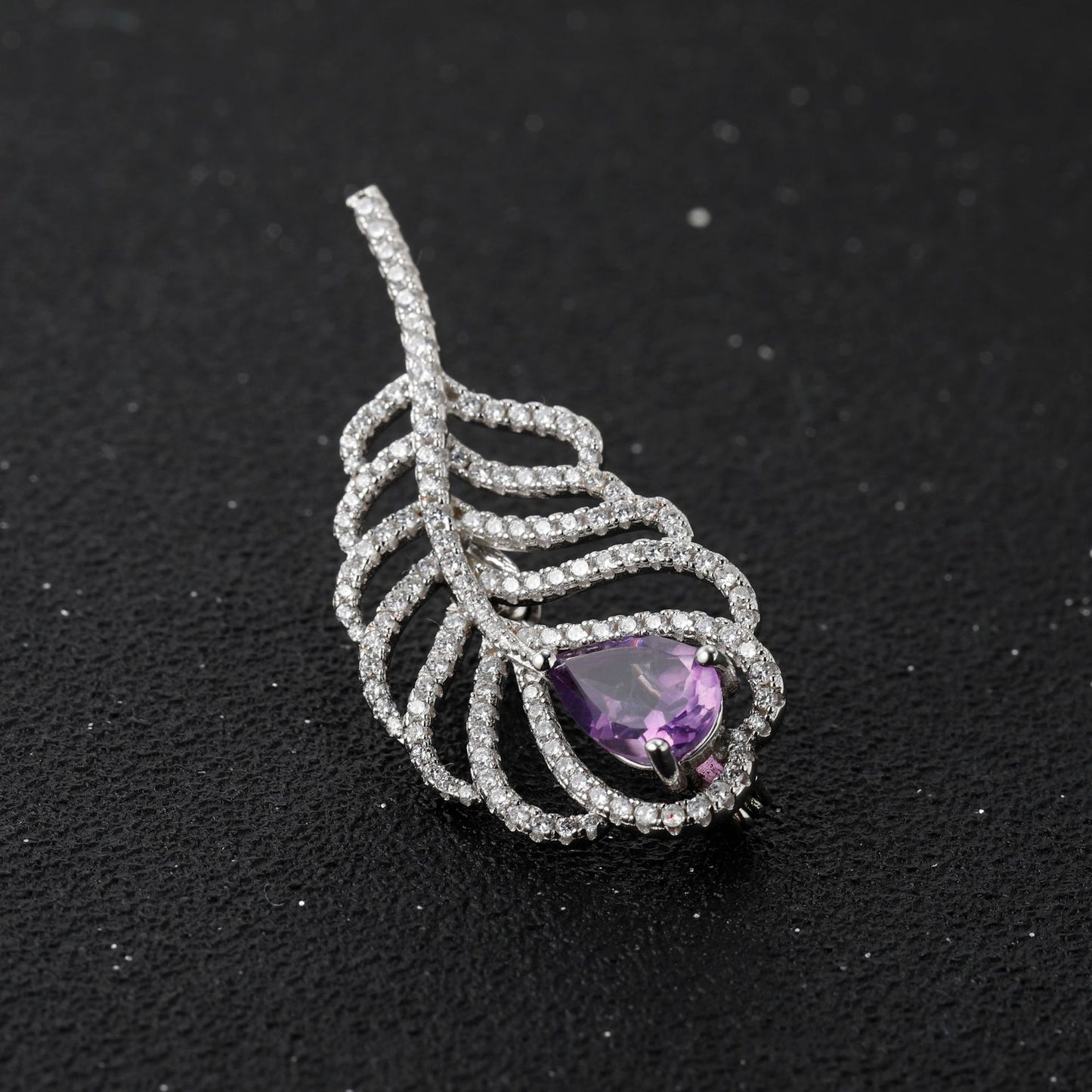 Designer's natural amethyst feather brooch banquet dress paired with high-end design s925 silver brooch