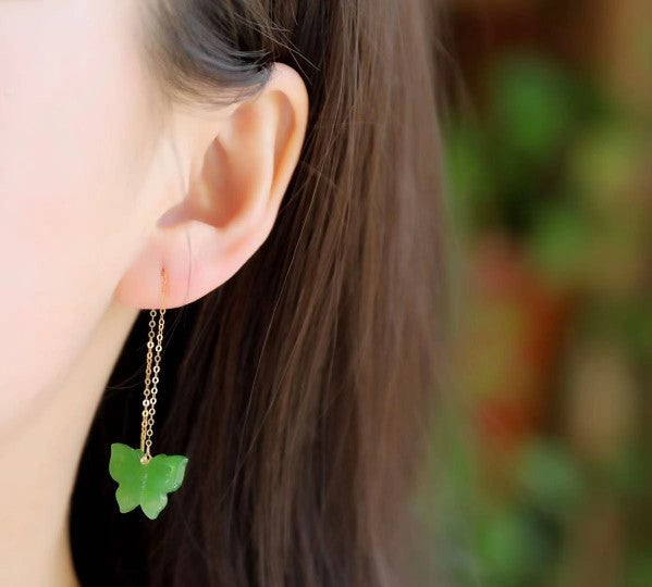 Pendientes de mariposa de jade con forma de oreja de jade de Hotan