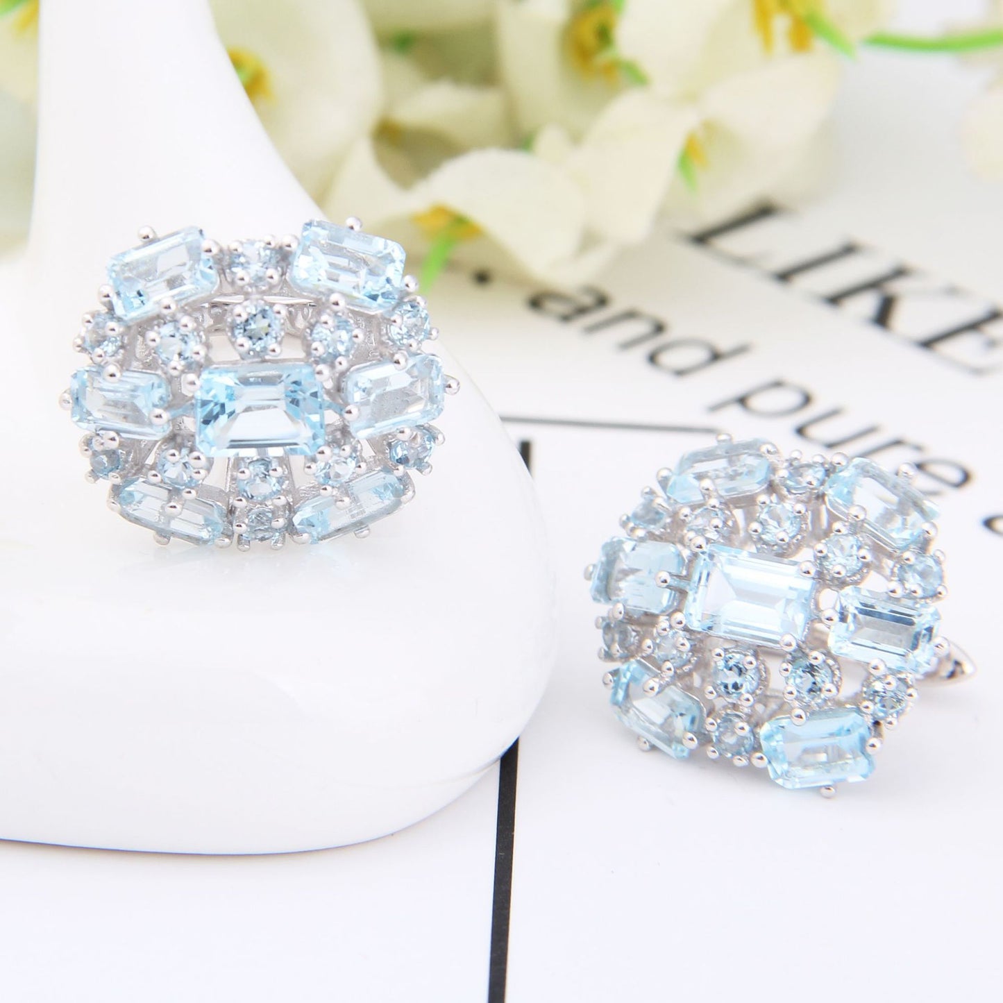 Natural Topaz Earrings with Advanced Sense Group Set S925 Silver Natural Colorful Treasure Earrings