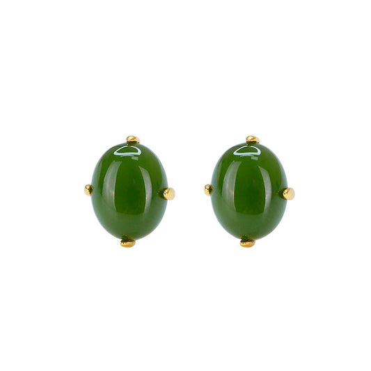 S925 Silver Plated Gold Inlaid Jade Natural Jade Classic Simple Earrings