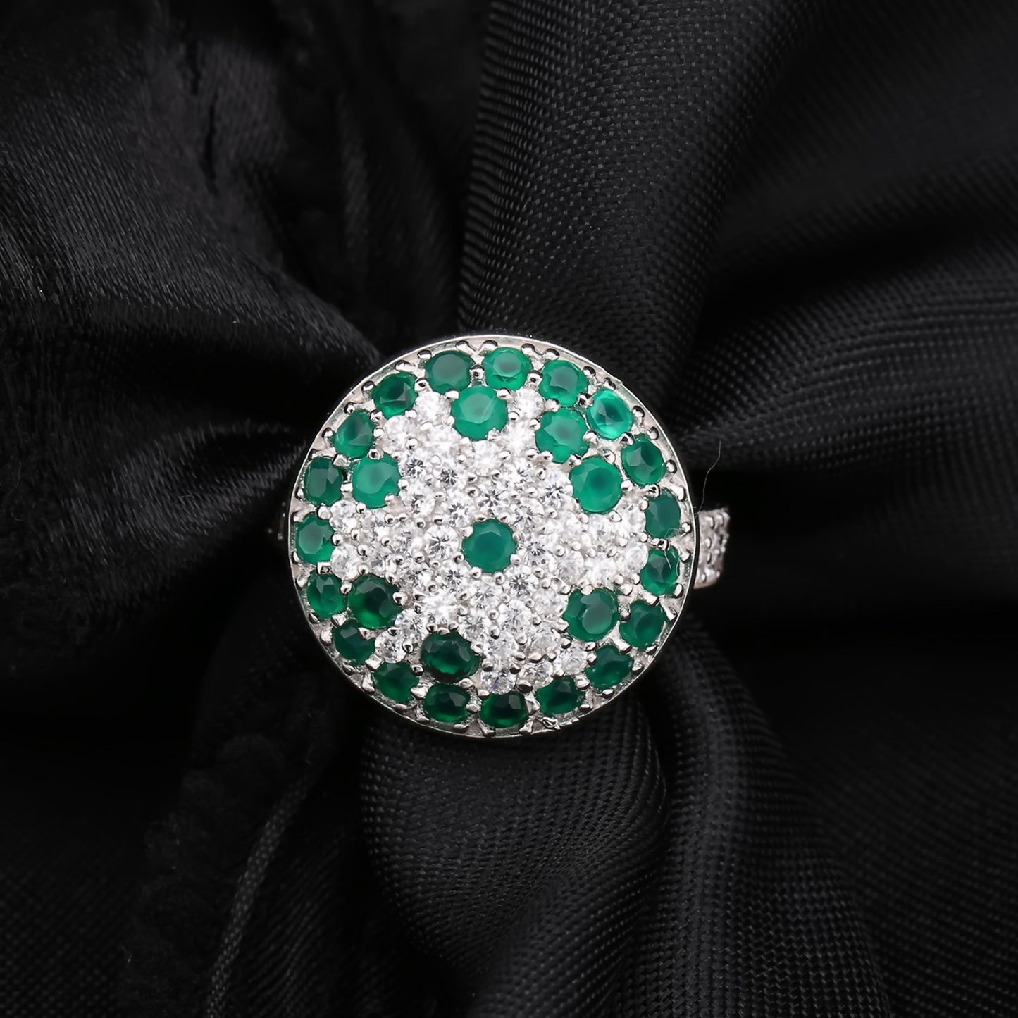 Bague en agate verte avec pierres précieuses colorées rétro en argent s925 incrusté de cristal de roche