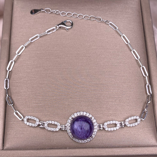 Pulsera de amatista con dragón morado, plata S925, incrustaciones, redonda, exquisita pieza de mano