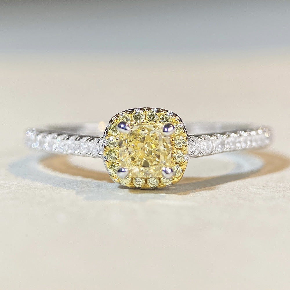 Bague en diamant jaune sucre à quatre griffes, en argent S925, en Zircon de haute qualité, à la mode