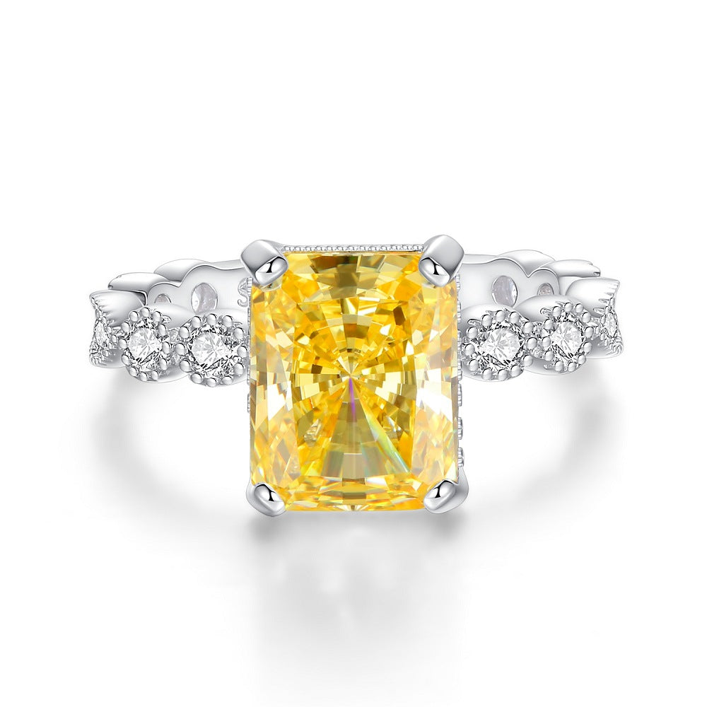 Bague de mariage en argent pur S925, diamant jaune, fleur de glace, Zircon 8A, pour femmes