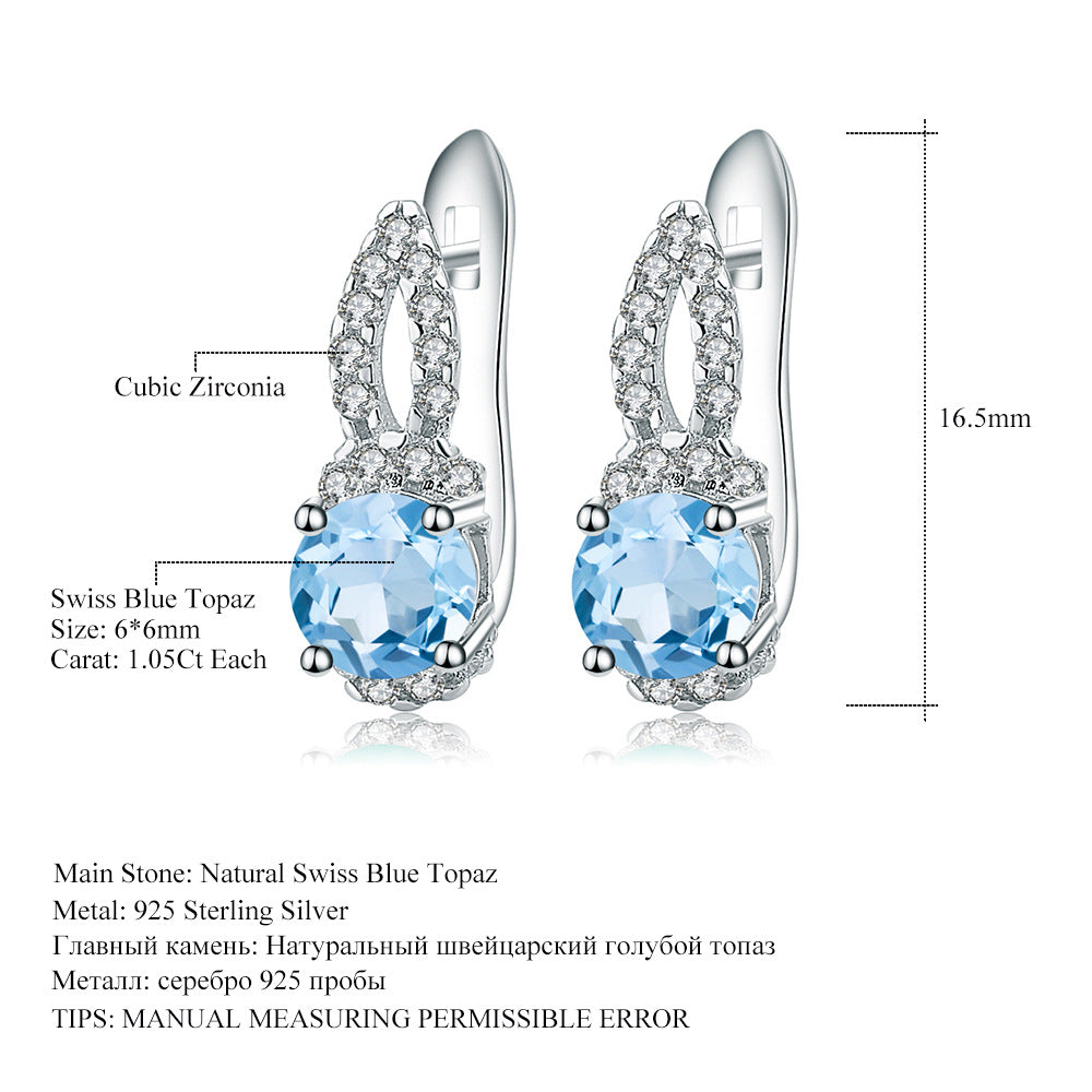 Fashionable natural topaz earrings, light luxury and personalized s925 silver inlaid natural gemstone earrings