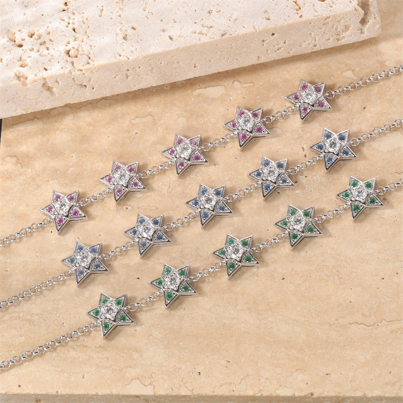 925 silver-studded gem five-pointed star bracelet