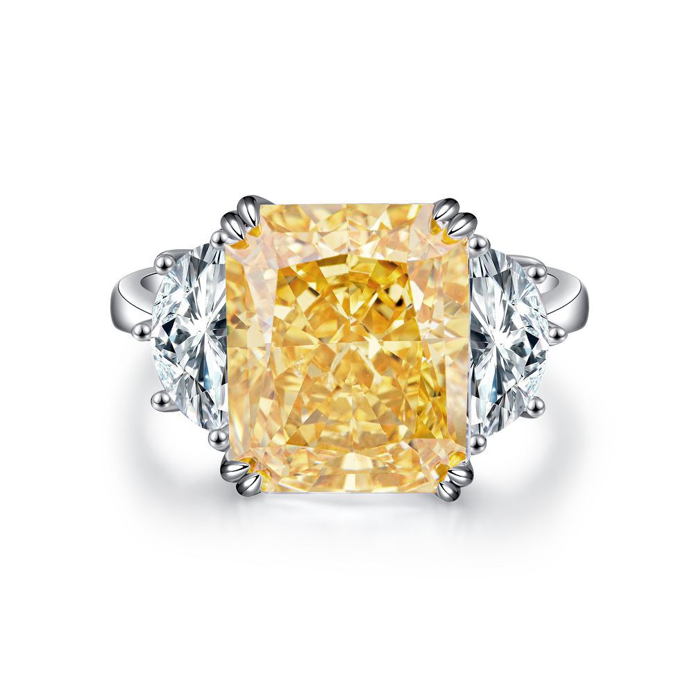 Bague de mariage en argent pur S925, diamant jaune, fleur de glace, Zircon 8A, pour femmes