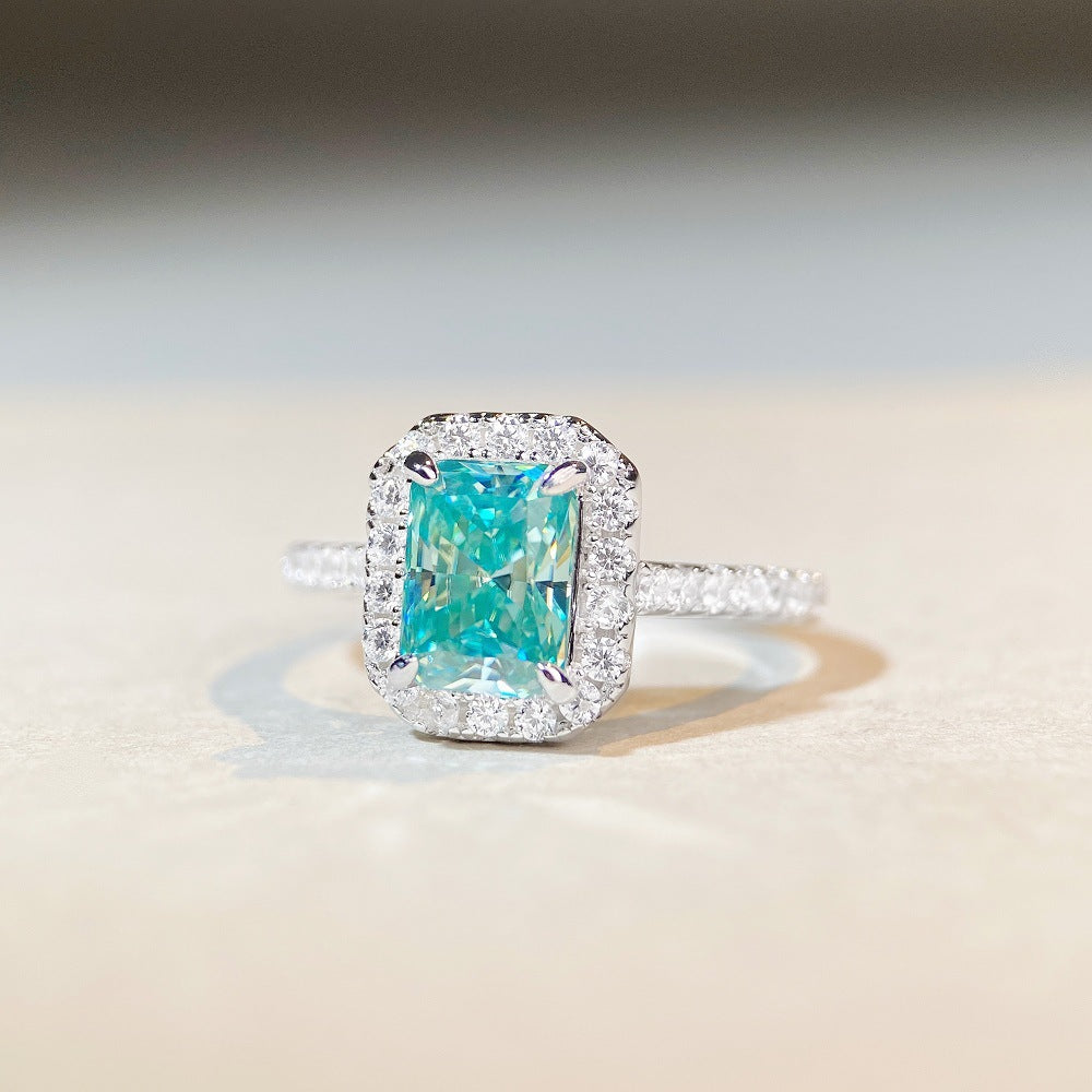 [DF] Bague Moissanite Girl 2 Clare Dean Che Mo Sang Bague Palaiba Bague carrée vert menthe