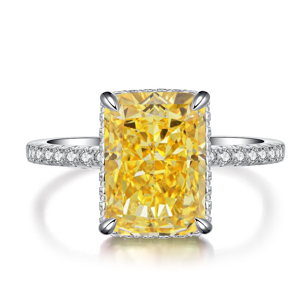 Bague de mariage en argent pur S925, diamant jaune, fleur de glace, Zircon 8A, pour femmes