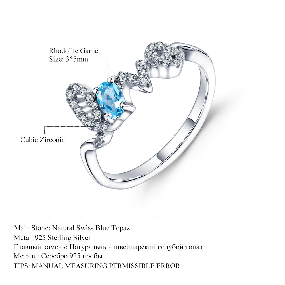 Anillo de amatista para mujer en plata de ley 925 con incrustaciones de tesoros naturales y coloridos con la letra LOVE