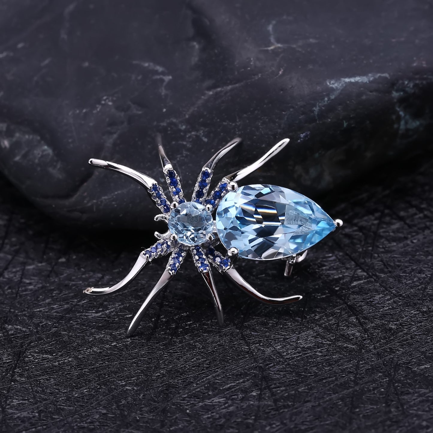 Insect series designer's high-end brooch spider design s925 sterling silver natural color treasure topaz brooch