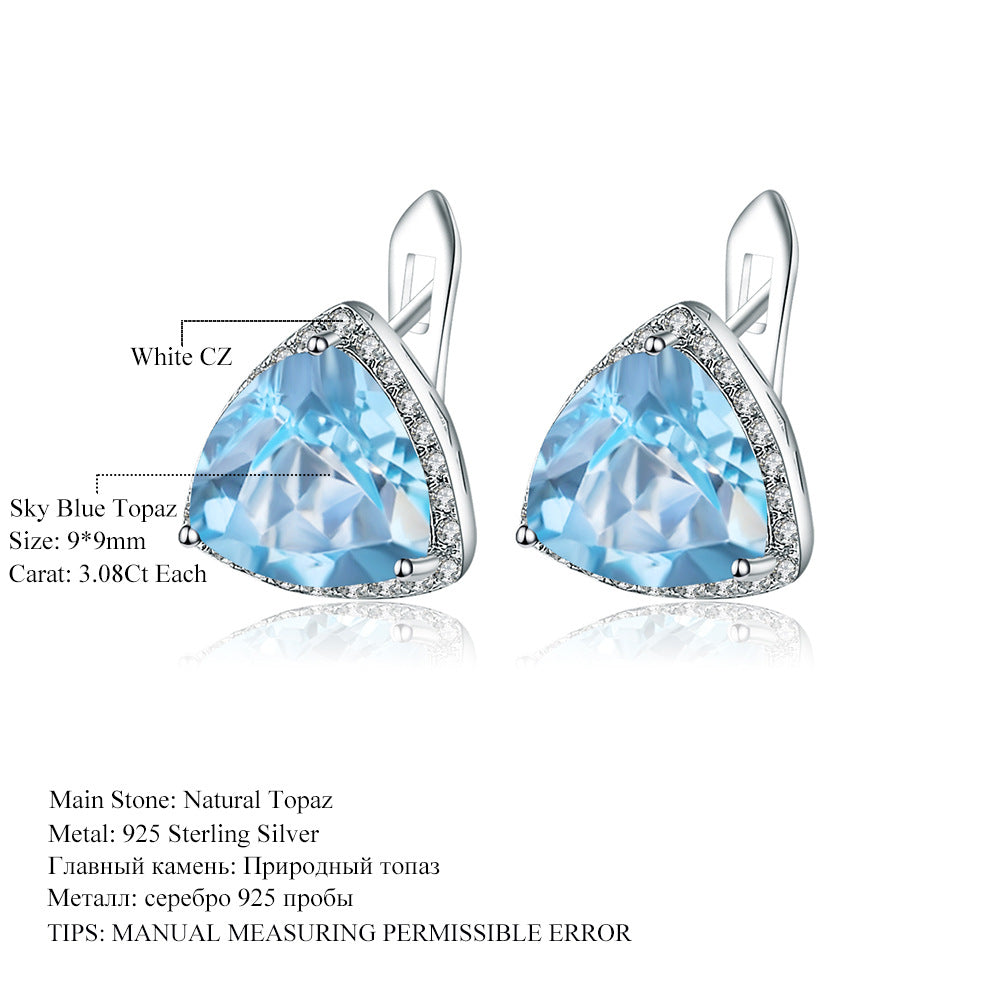 Boucles d'oreilles pierre naturelle boucles d'oreilles personnalisées boucles d'oreilles argent S925 Triangle bleu ciel Topa bijou boucles d'oreilles