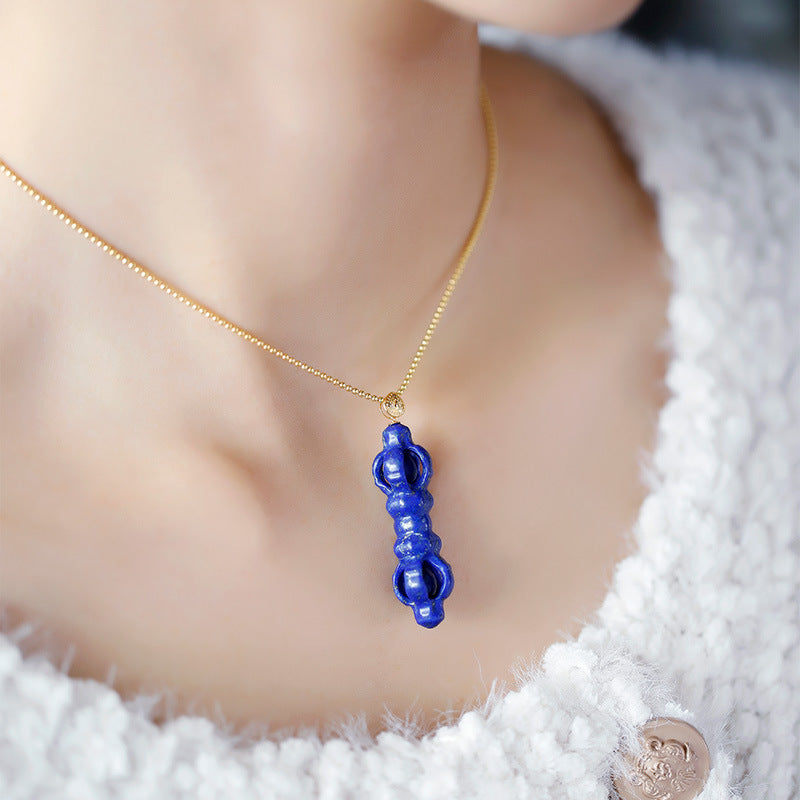 18K gold inlaid with natural lapis lazuli gold three-dimensional carved neutral pendant