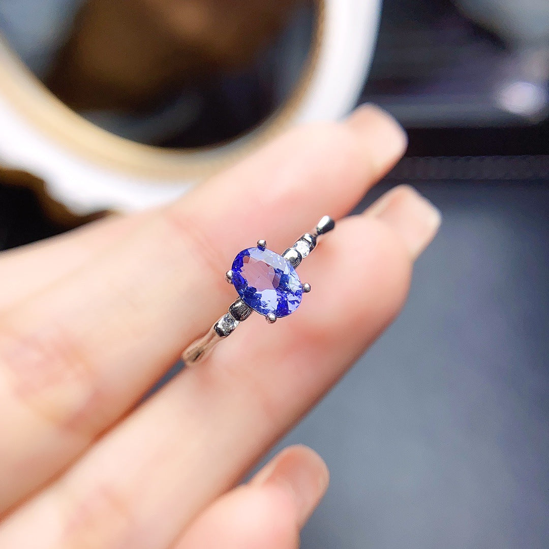 Hot selling natural Tanzanite ring S925 silver inlaid main stone 5 * 7 in Europe and America