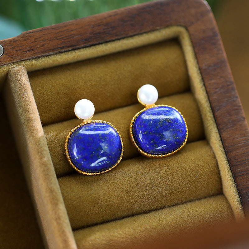 S925 silver-plated lapis lazuli egg earrings